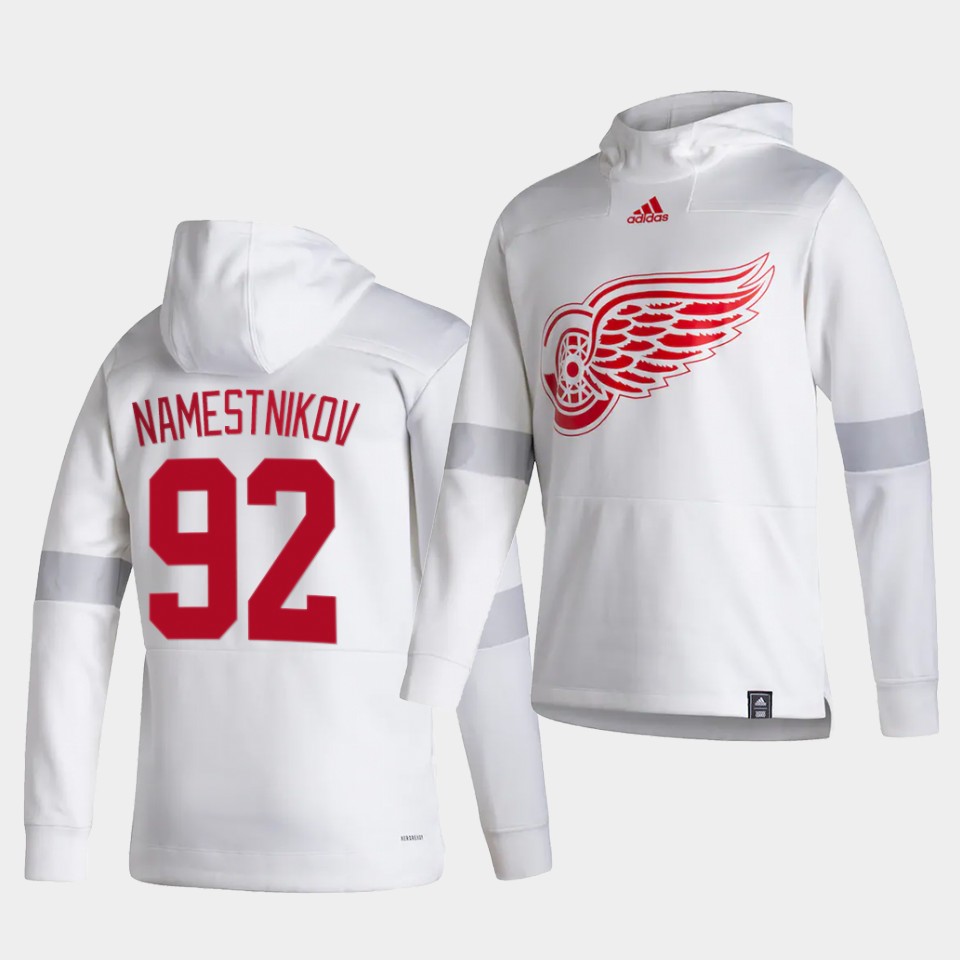 Men Detroit Red Wings #92 Namestnikov White NHL 2021 Adidas Pullover Hoodie Jersey